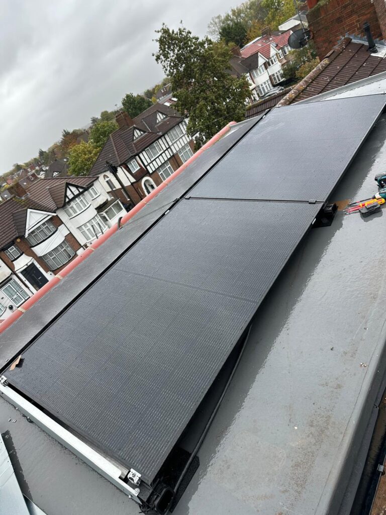 Professional solar panel installation on a residential roof in Finchley Central, London by Keenan Solar.